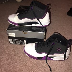 Black, Purple, White Jordans Girls 7